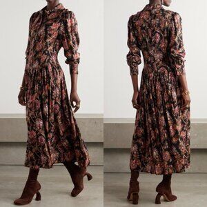 Ulla Johnson Celia Paisley Print Wool Blend Twill Midi Shirt Dress Size 0